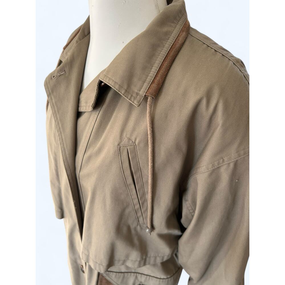 Vintage 80s Trench Coat Fleet Street Tan Leather Trimmed Women's 4 Petite Preppy - Picture 4 of 11